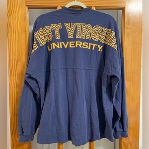 WVU West Virginia University Long Sleeve Blue Gold Spirit Jersey Women’s Sz L